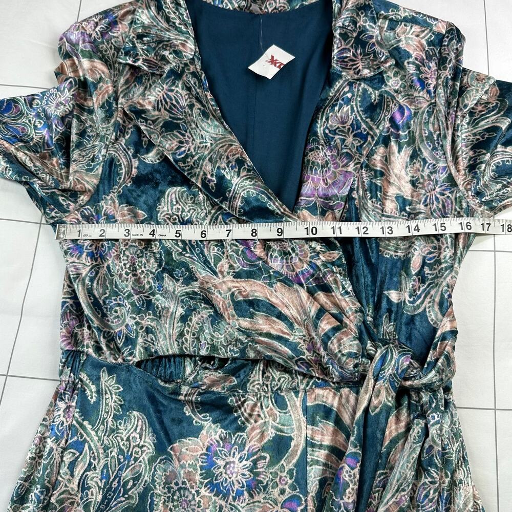 Free People Delphine Jumpsuit Womens Medium Blue Velvet Paisley Bohemian Holiday - Picture 8 of 14